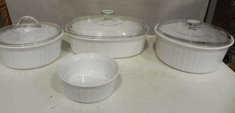 CorningWare French White bakeware.