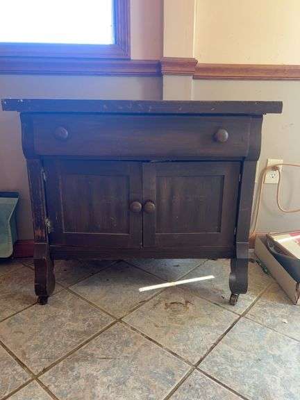 Antique Wood Cabinet w/ Drawer & Double Doors – 32x18x29
