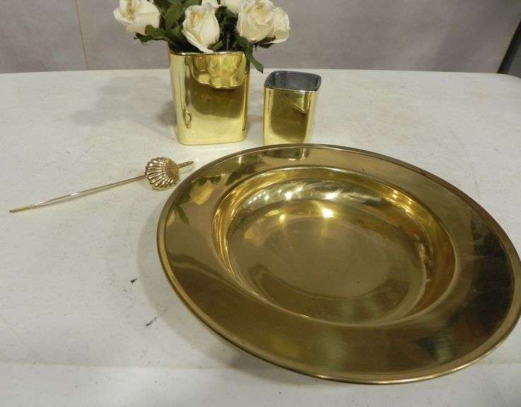 Gold Plated dish,2 candle holders
