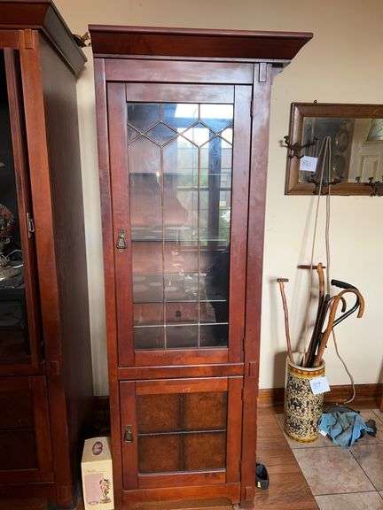 Pair of Mission Style Glass Door Display Cabinets