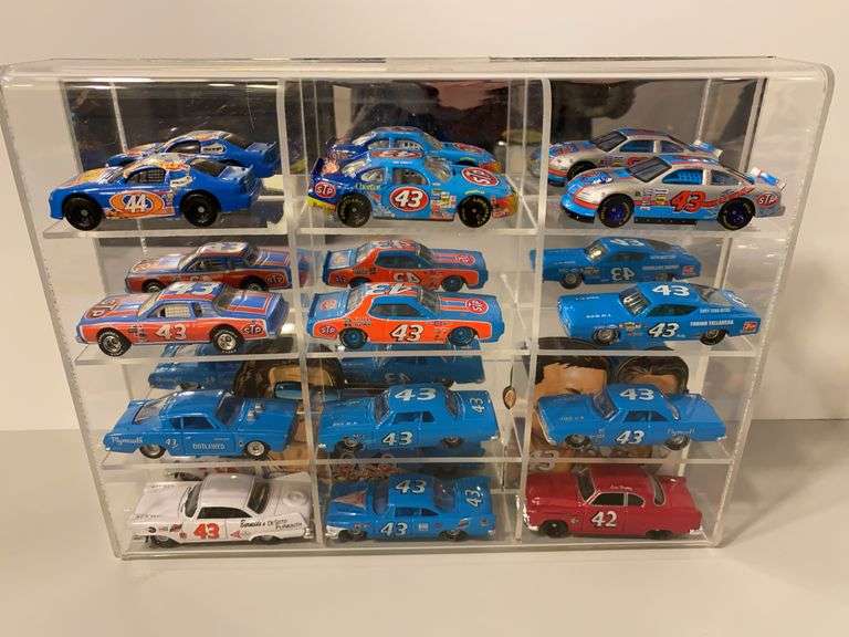 Richard Petty Diecast Cars in Mirrored Display Case - Hot Wheels, Racing Champions, Etc.