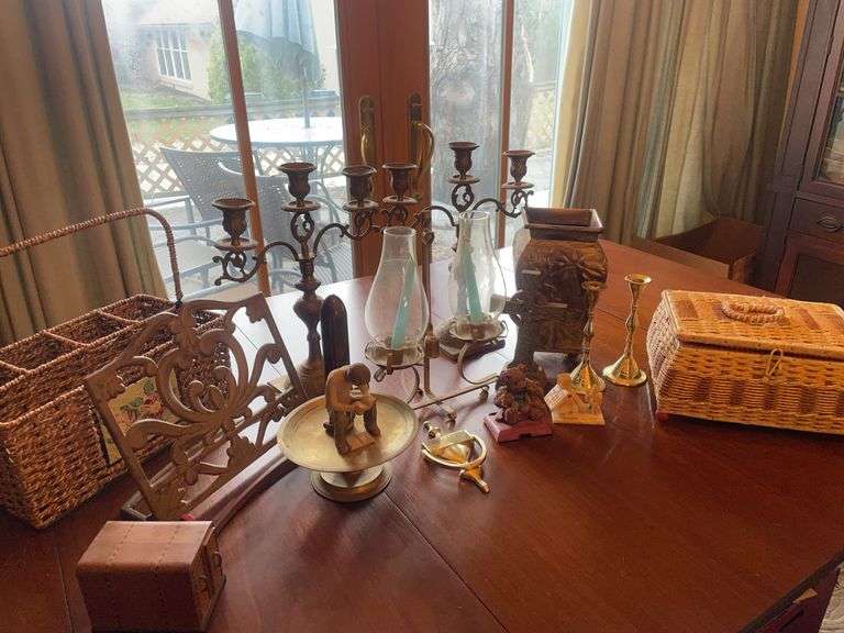 Decor Lot w/ Candelabras, Baskets, Glass Lamps & More