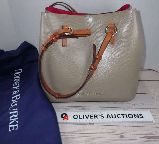 Dooney & Bourke Taupe Leather Shoulder Bag with Red Interior