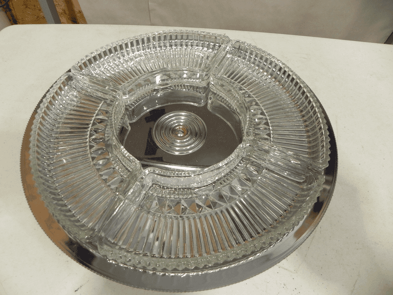 Vintage Kromex Chrome and Pressed Glass