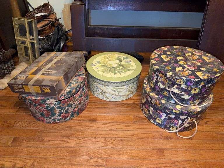 Floral Hat Boxes w/ Assorted Hats & Storage Boxes