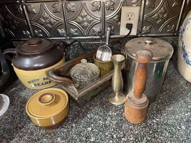 Mixed Kitchenware Lot – Ekco Stoneware, Boston Baked Beans Crock & Utensils