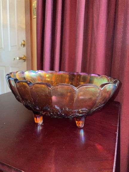 Carnival Glass Covered Dish with Footed Base