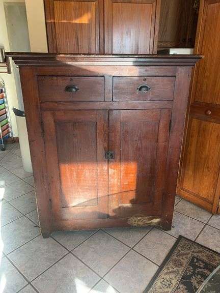 Antique Wood Server Cabinet w/ Drawers & Double Doors – 44x19x51