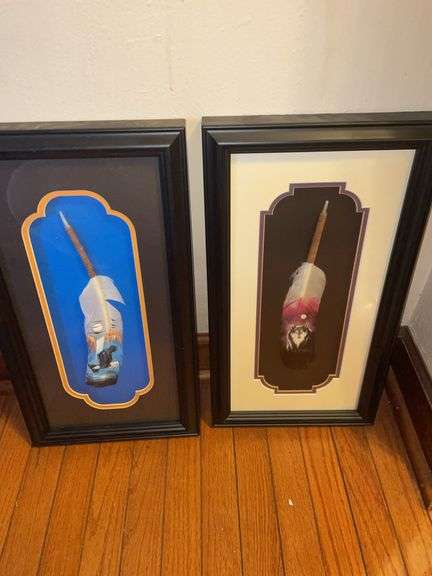 Framed Decorative Feather Art Pair