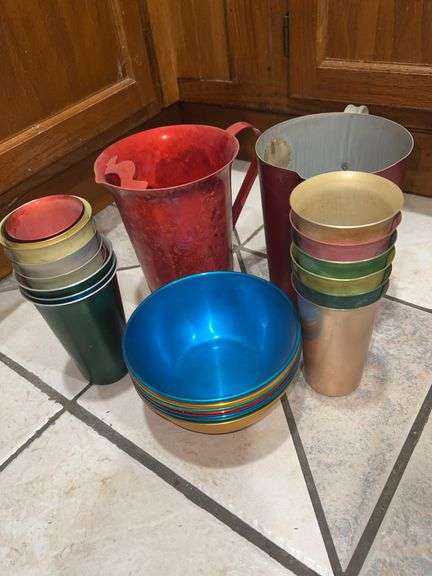 Mid-Century Aluminum Drinkware Lot – Royal Sealy, Pitchers, Tumblers & Bowls