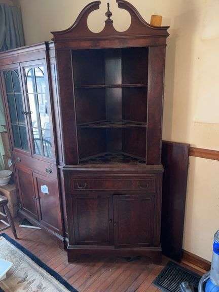 Traditional Wood Corner Cabinet w/ Shelving & Storage