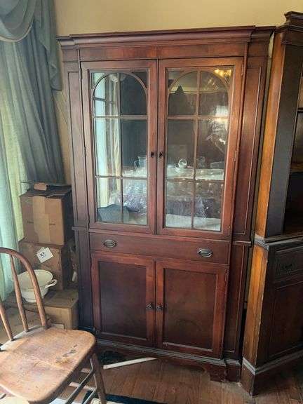 Traditional Wood China Cabinet w/ Glass Doors