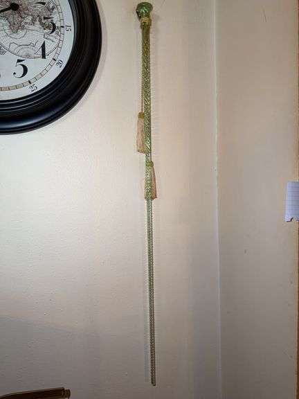 Tall Green Art Glass Decorative Rod w/ Tassels