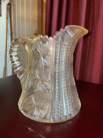 Cut Glass Water Pitcher with Starburst Pattern
