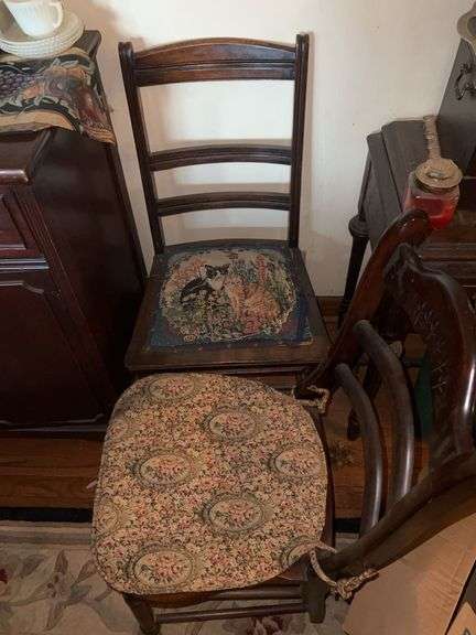 Vintage Wooden Side Chairs w/ Upholstered Seats