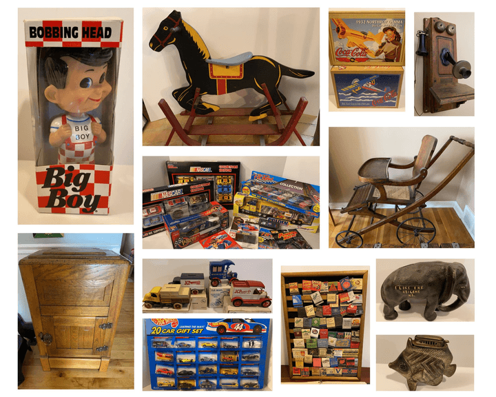 Antiques, Primitives, Longaberger, Diecast Cars & Richard Petty Collectibles, Man-Cave Decor & So Much More!