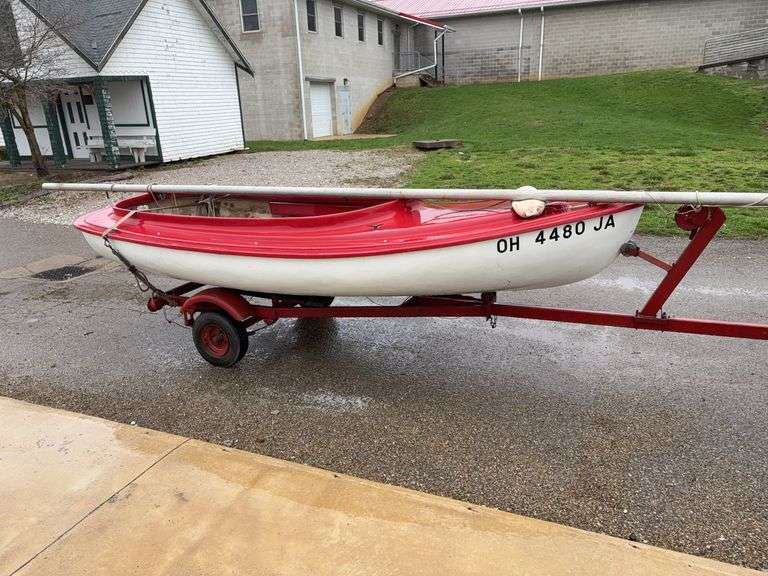Red Sailboat with Trailer