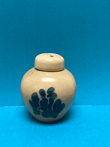 Vintage Stoneware Pottery Pomander / Incense Pot with Lid – Blue Floral Decor – 4"