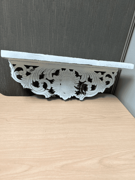 Vintage Carved Wood Wall Shelf White Distressed Scrollwork Display 18”