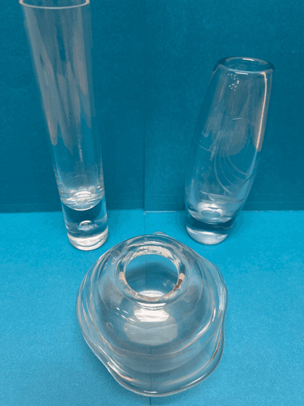 Assorted Clear Glass Vases & Art Glass Bowl – Tallest 8"