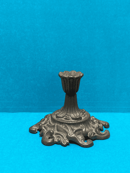 Vintage Cast Iron Candlestick Holder – Ornate Victorian Style – Heavy Base ~4" H