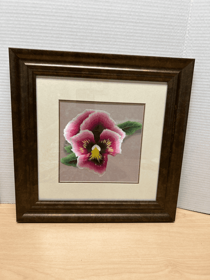 Framed Floral Artwork Print – Silk Embroidery Style Design in Wood Frame