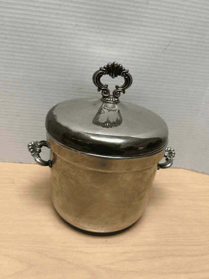 Vintage F.B. Rogers Silverplate Ice Bucket w/ Lid & Milk Glass Liner – Dual Handles – 6-1/8" H (Buck