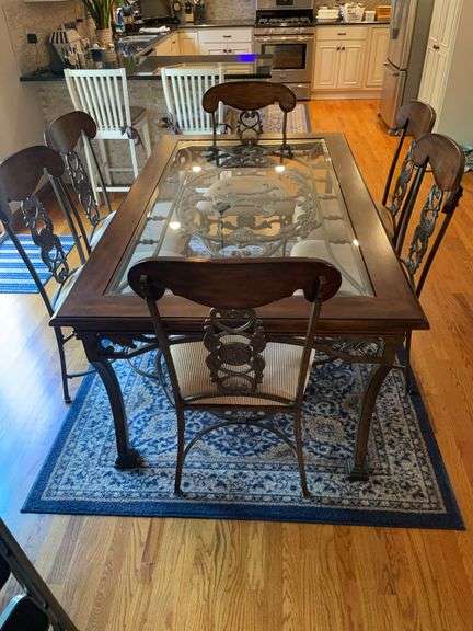 Ashley Furniture Wrought Iron/Glass Top Dining Room Set