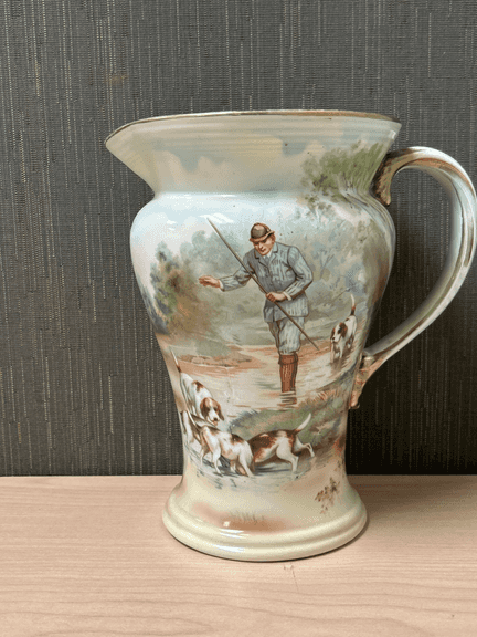 Royal Bayreuth Bavaria Hand Painted Pitcher – Hunting Scene w/ Dogs – 8-1/2"