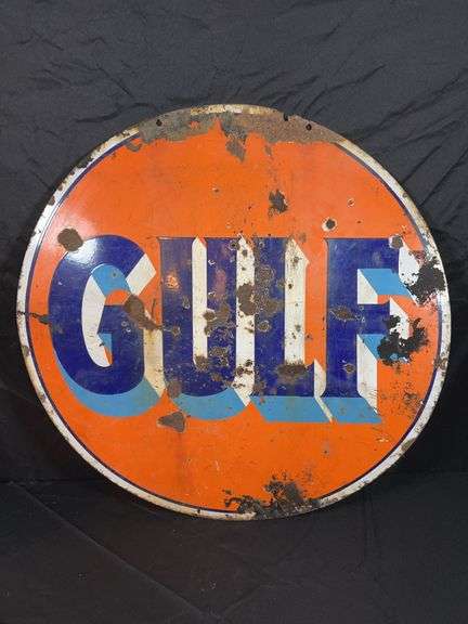 Porcelain Double Sided Gulf Sign - Auction Ohio