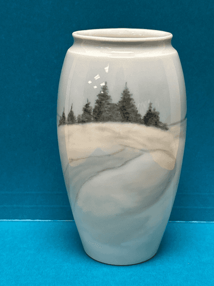 B&G Copenhagen Denmark Porcelain Vase #8325-254 Hand-Painted Scenic Landscape ~5”H
