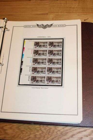 1976 Christmas 13¢ Plate Block Sheet – Currier & Ives “Winter Pastime” U.S. Stamp Issue
