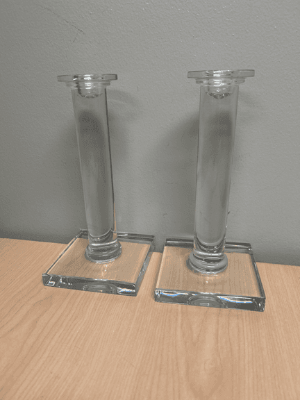 Pair TQBI Full Lead Crystal Candlesticks Slovenia 9" Elegant Clear Glass Holders