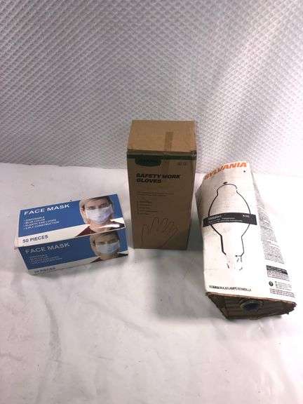 Facemask 50 Pack, 12 Pairs Poly Coated Gloves, BT37 Metal Halide Bulb