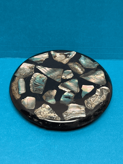 Abalone Shell Inlay Trivet Hot Plate Round Black Base – Betty’s Shells