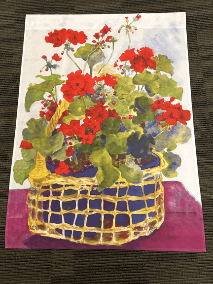 Toland Floral Textile Wall Hanging – Red Geraniums Basket – #9136 Approx. 39-1/4"