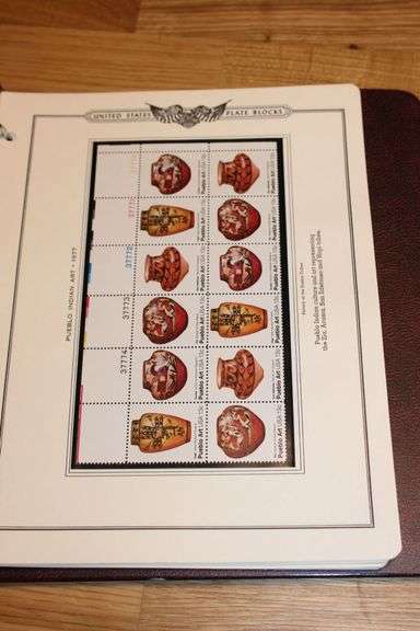 1977 Pueblo Indian Art 13¢ Plate Block Strip – Native American Pottery U.S. Stamps