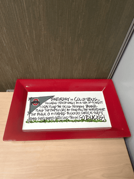 Ohio State Buckeyes Glass Serving Tray – “Saturday in Columbus” GO BUCKS Fan Decor by Magnolia Lane