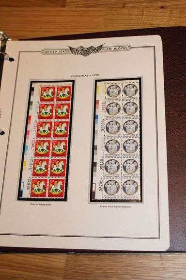 1978 Christmas 15¢ Plate Blocks – Child on Hobby Horse & Della Robbia Madonna Pair  Description: