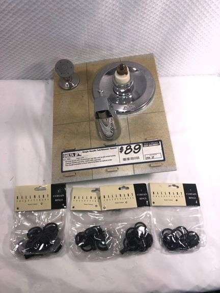 Delta Single Handle Tub/Shower Faucet and Four Seven Packs of Curtain Rings