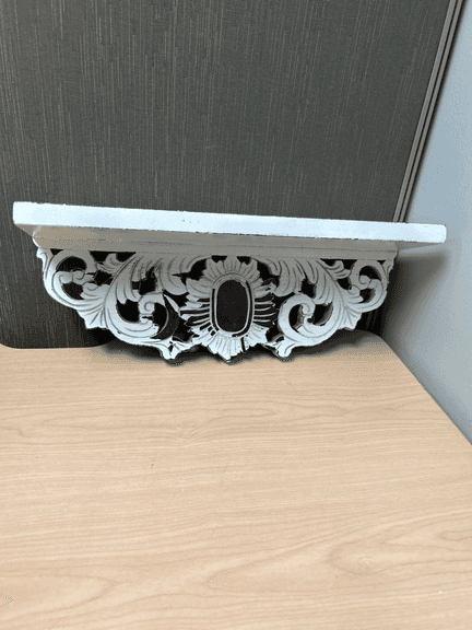 Vintage Carved Wood Wall Shelf White Distressed Scrollwork Display 18”