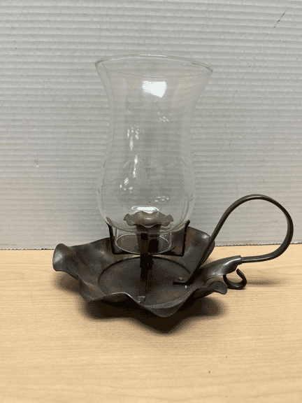 Vintage Metal Candle Holder with Glass Hurricane Shade – 8"