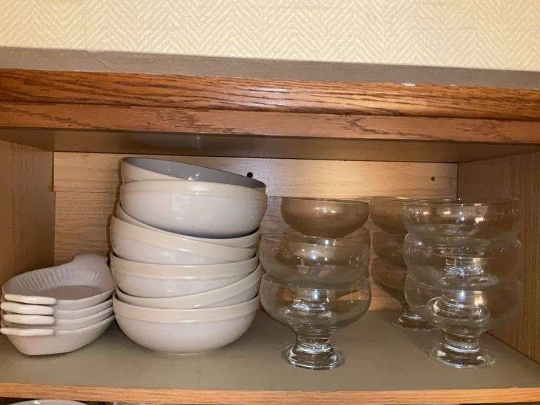 4 Ramekins, 7 Soup Bowls and 11 Glass Footed Dessert  Bowls