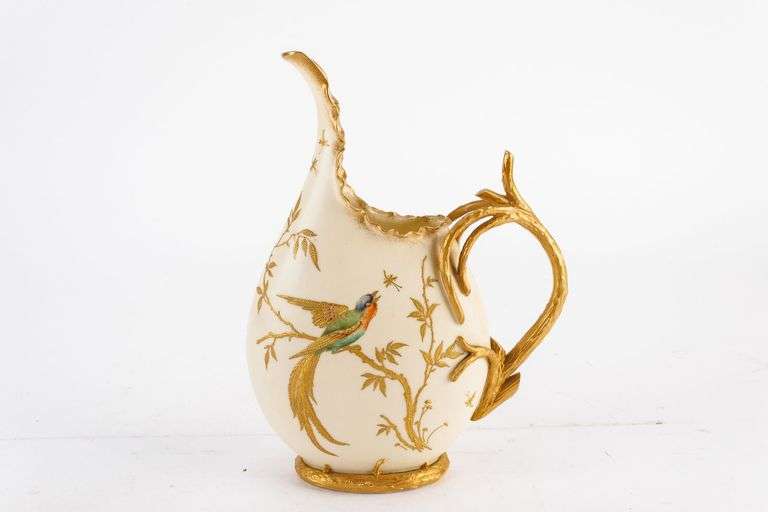 Antique Willets American Belleek Hand-Painted Bird Ewer