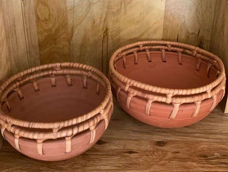 Handcrafted Terracotta Bowls with Rattan Rims