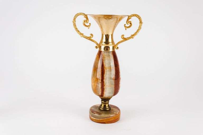 Carnelian Onyx Stone and Brass Vase
