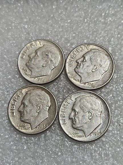 4 Silver Dimes 1960D, 1964D, 1948, & 1964