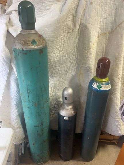 Oxygen acetylene and argon tanks