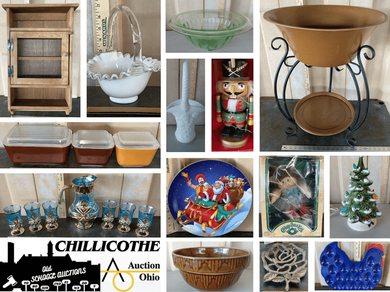 CHILLICOTHE: Uranium Glass, Pyrex, Ceramic Christmas Tree, Cookie Jars, Holiday, Corning Ware & More