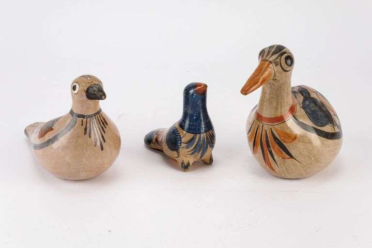 A Pretty Grouping of Three Vintage Mexican Art Pottery Bird Figurines